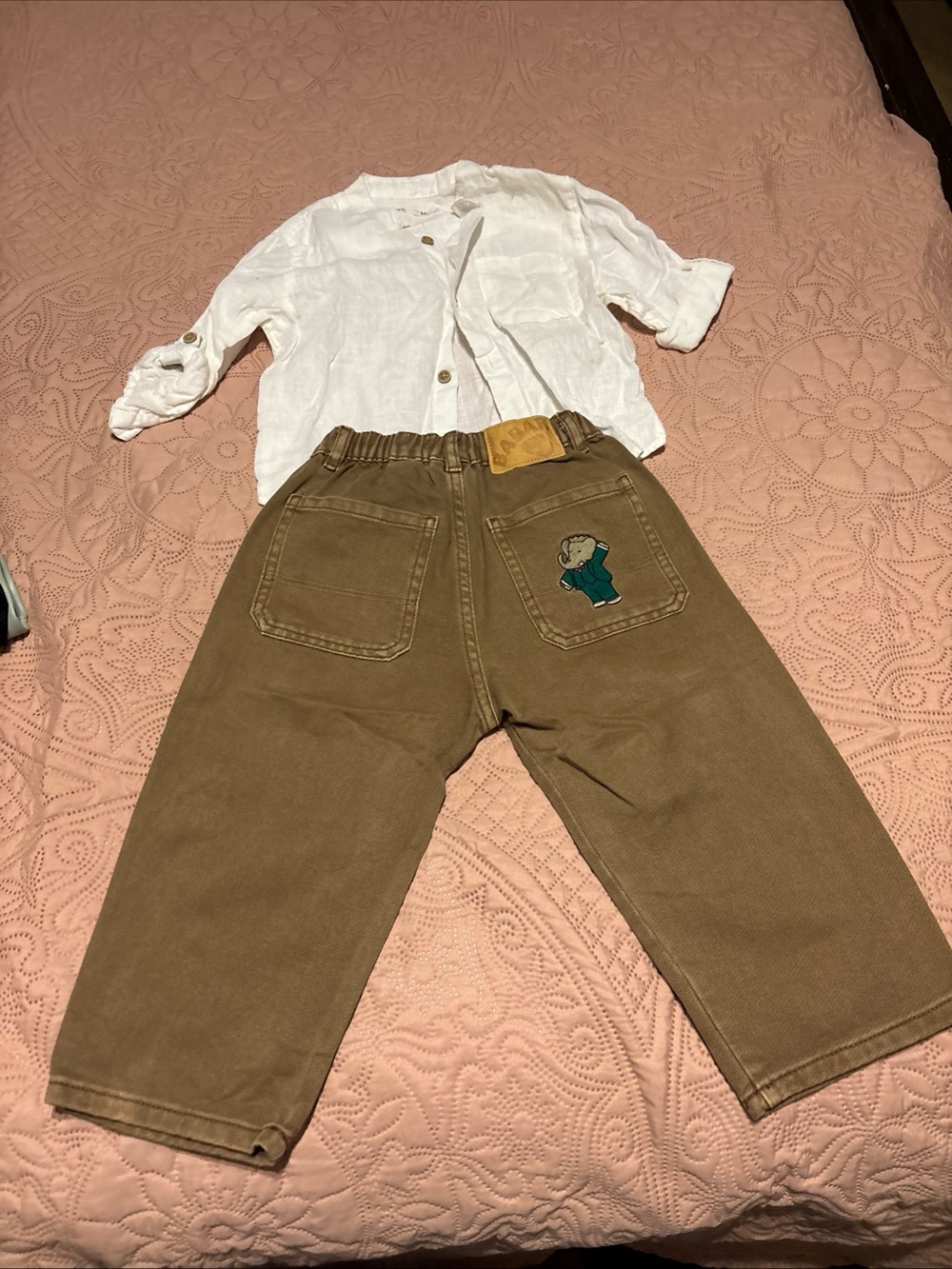 Zara Kids Brown Cotton Twill Pull-On Pants - Brown